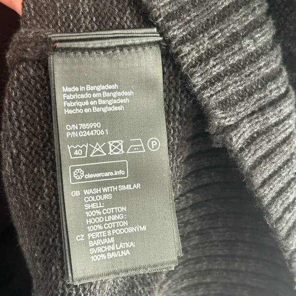 H&M L.O.G.G. dark Grey Hooded Cotton 3/4” Button Up Sweater Hoodie Small - Picture 7 of 11